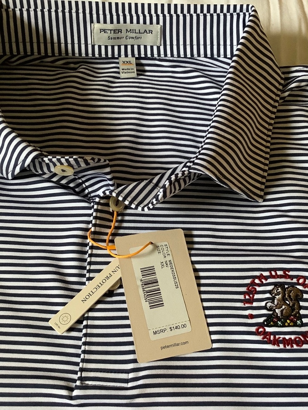 Peter Millar “125th US Open Oakmont” Logo, Size XXL, Navy and White Stripe